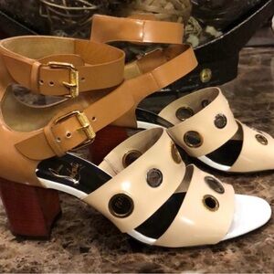 Christian Louboutin Two-Tone Grommet Block Heel Sandals! 38.5 70mm